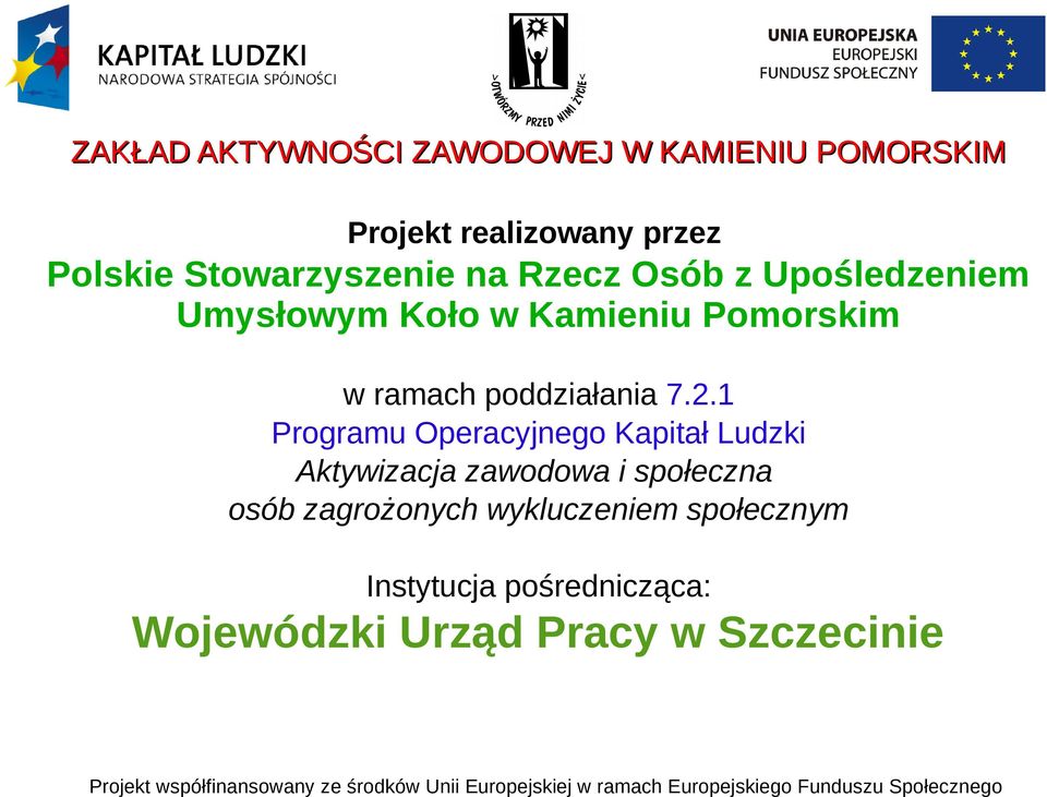 1 Programu Operacyjnego Kapitał Ludzki Aktywizacja zawodowa i społeczna osób