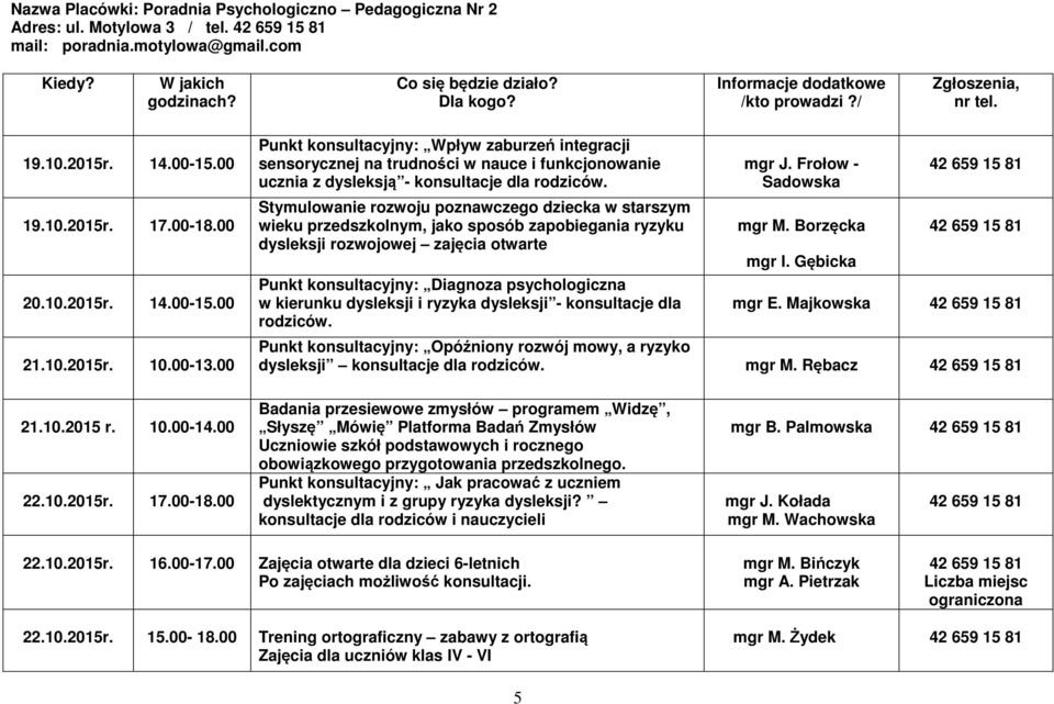 00 Punkt konsultacyjny: Wpływ zaburzeń integracji sensorycznej na trudności w nauce i funkcjonowanie ucznia z dysleksją - konsultacje dla rodziców.