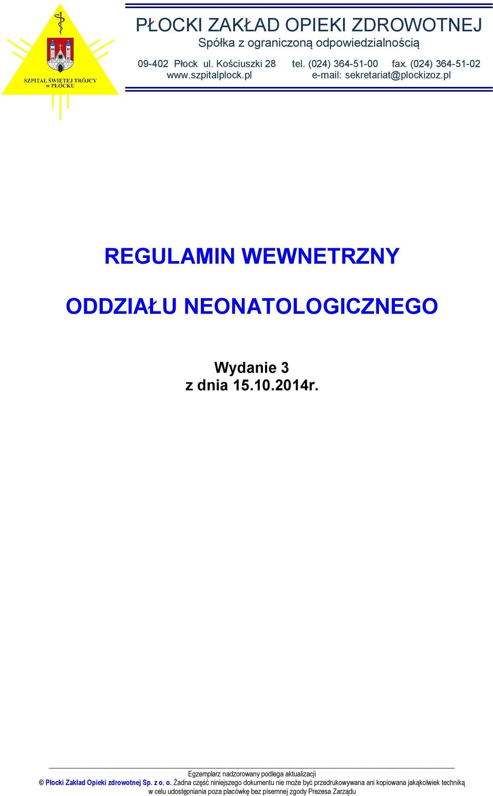 pl REGULAMIN WEWNETRZNY ODDZIAŁU z dnia 15.10.2014r.