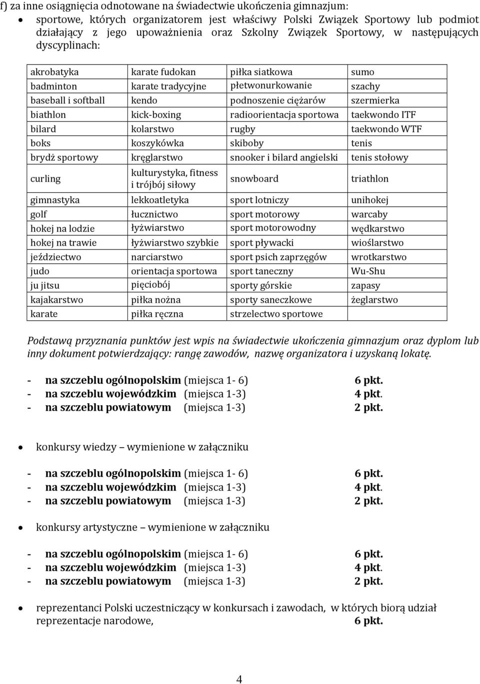 ciężarów szermierka biathlon kick-boxing radioorientacja sportowa taekwondo ITF bilard kolarstwo rugby taekwondo WTF boks koszykówka skiboby tenis brydż sportowy kręglarstwo snooker i bilard