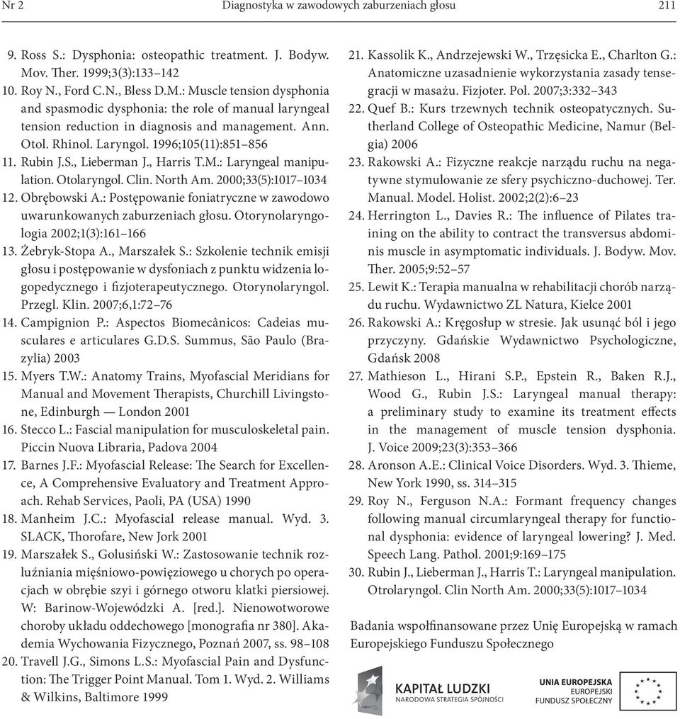 Rhinol. Laryngol. 1996;105(11):851 856 11. Rubin J.S., Lieberman J., Harris T.M.: Laryngeal manipulation. Otolaryngol. Clin. North Am. 2000;33(5):1017 1034 12. Obrębowski A.