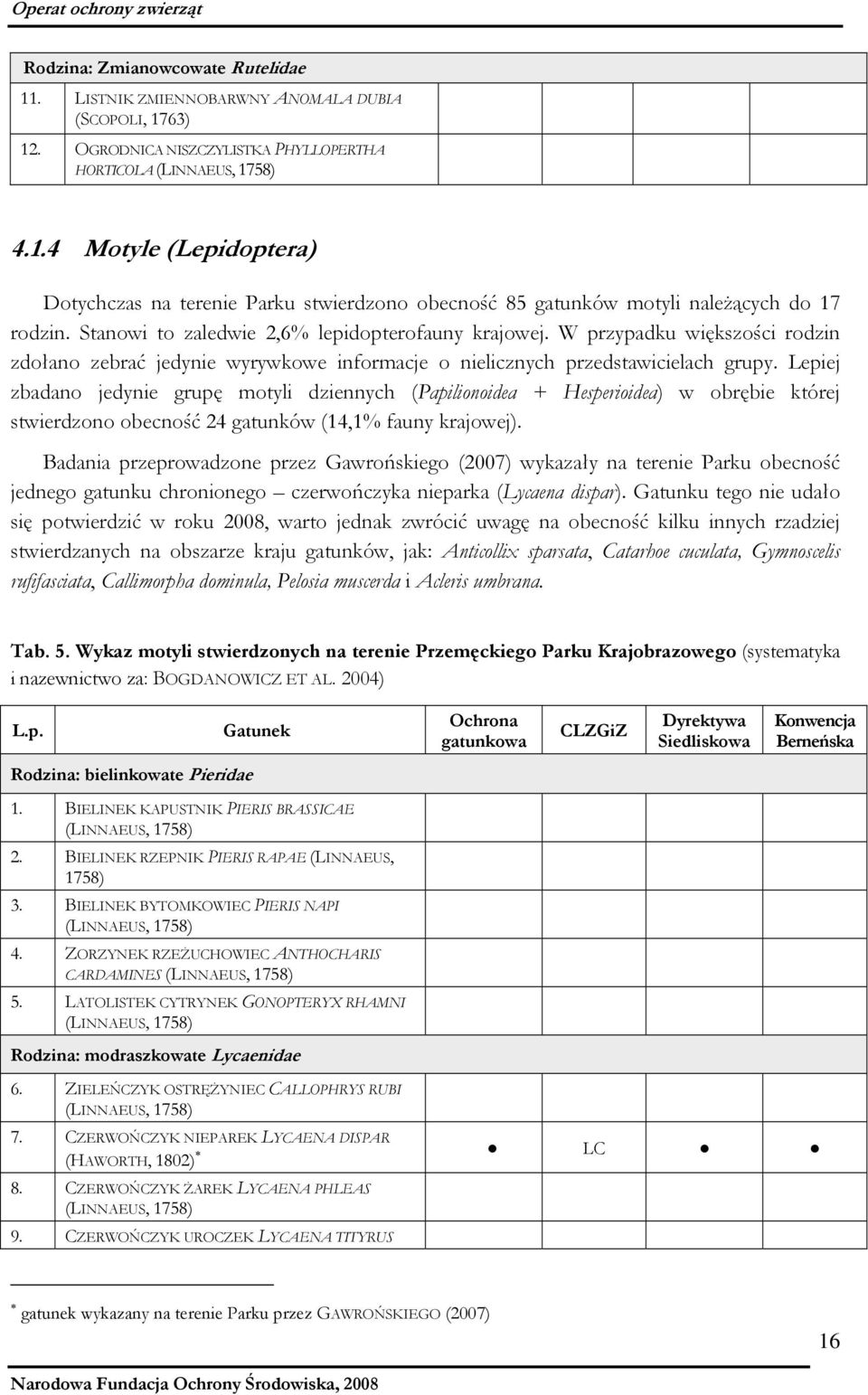 Lepiej zbadano jedynie grupę motyli dziennych (Papilionoidea + Hesperioidea) w obrębie której stwierdzono obecność 24 gatunków (14,1% fauny krajowej).