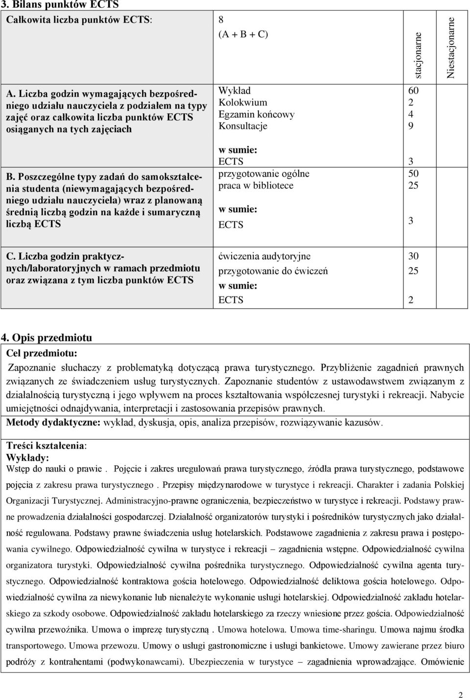 Poszczególne typy zadań do samokształcenia studenta (niewymagających bezpośredniego udziału nauczyciela) wraz z planowaną średnią liczbą godzin na każde i sumaryczną liczbą Wykład Kolokwium Egzamin