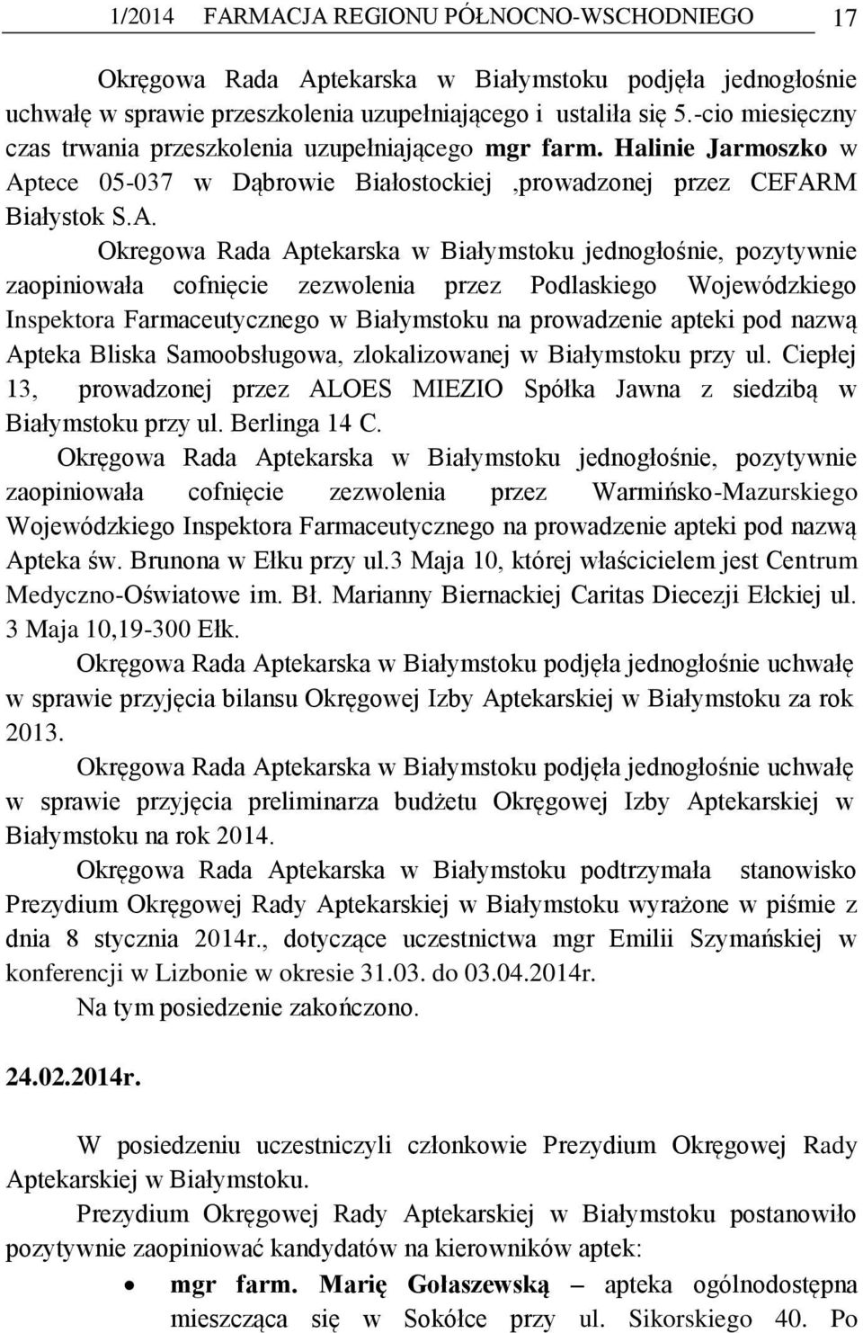 tece 05-037 w Dąbrowie Białostockiej,prowadzonej przez CEFAR