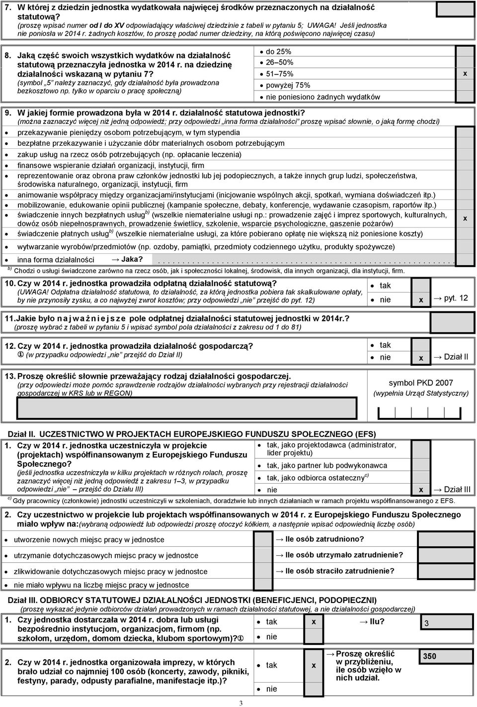 Jaką część swoich wszystkich wydatków na działalność statutową przeznaczyła jednostka w 2014 r. na dziedzinę działalności wskazaną w pytaniu 7?
