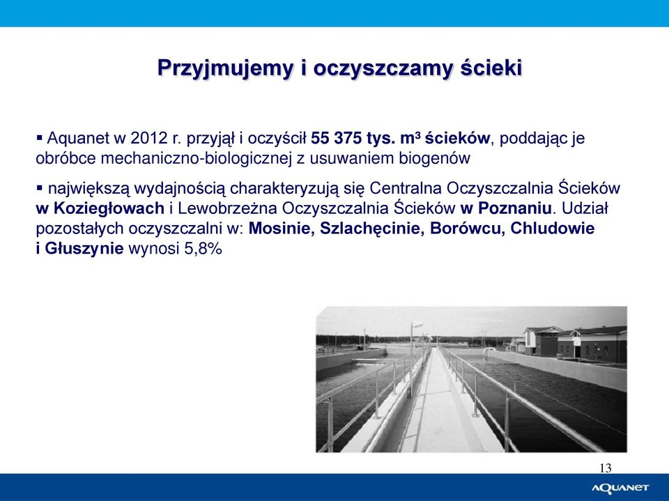 wydajnością charakteryzują się Centralna Oczyszczalnia Ścieków w Koziegłowach i Lewobrzeżna