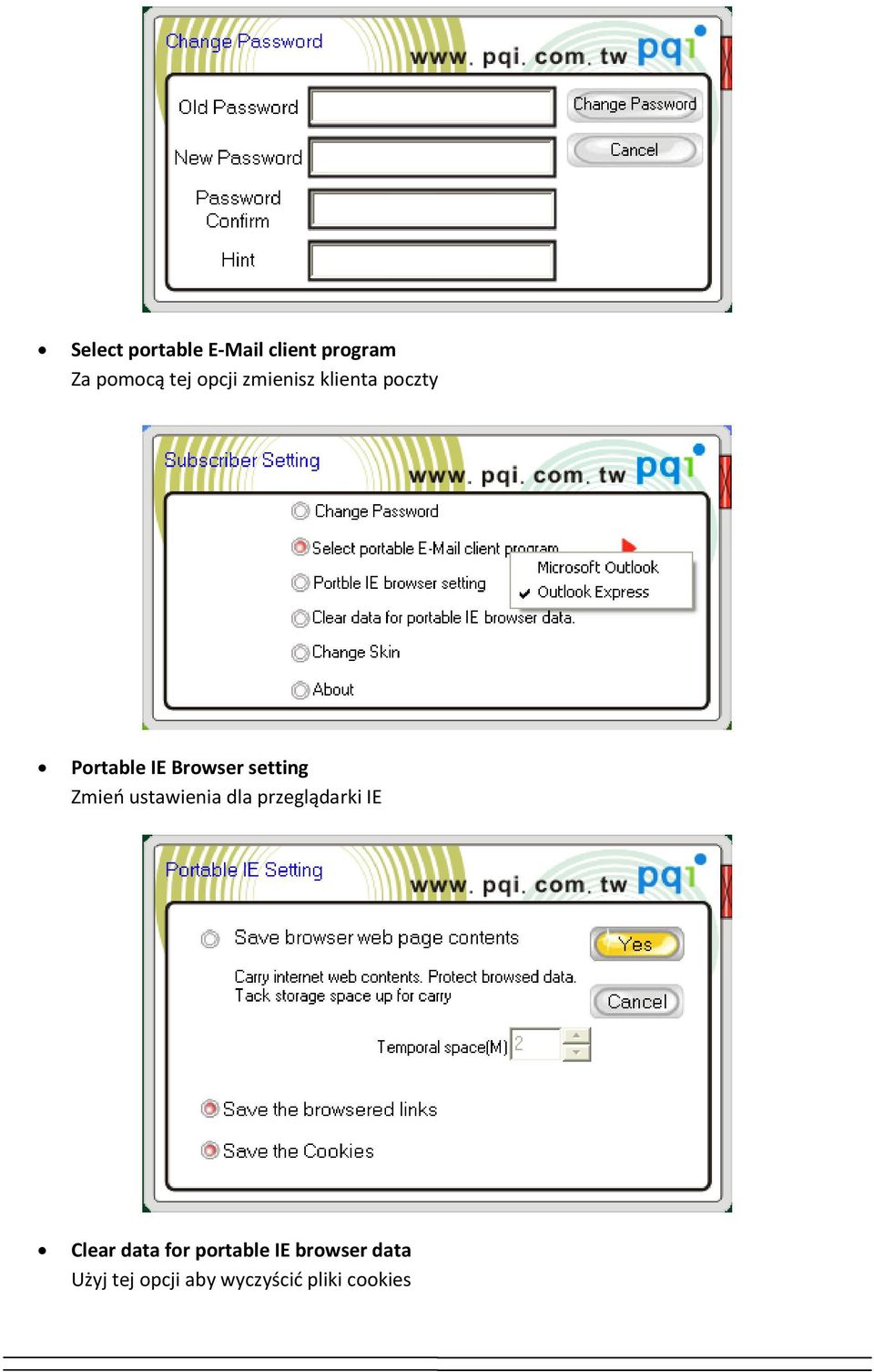 ustawienia dla przeglądarki IE Clear data for portable IE
