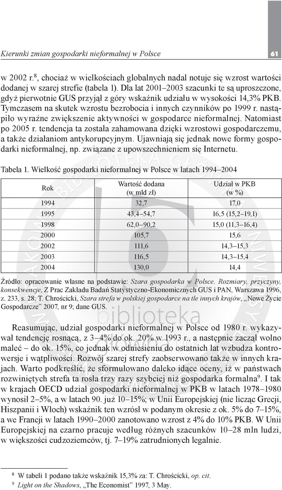 nastąpiło wyraźne zwiększenie aktywności w gospodarce nieformalnej. Natomiast po 2005 r. tendencja ta została zahamowana dzięki wzrostowi gospodarczemu, a także działaniom antykorupcyjnym.