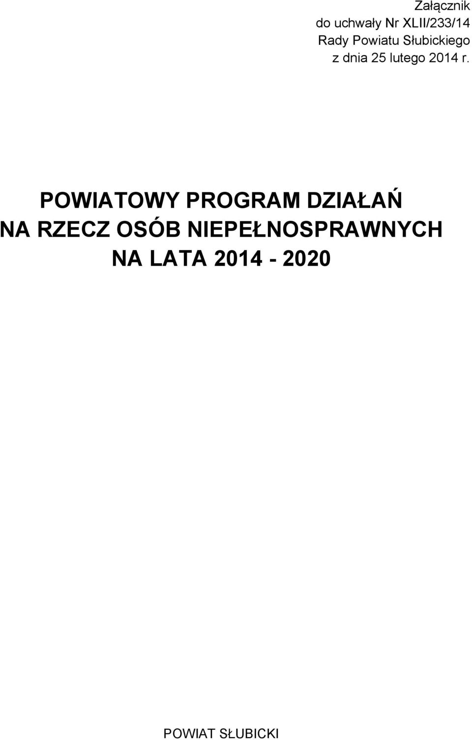 POWIATOWY PROGRAM DZIAŁAŃ NA RZECZ OSÓB