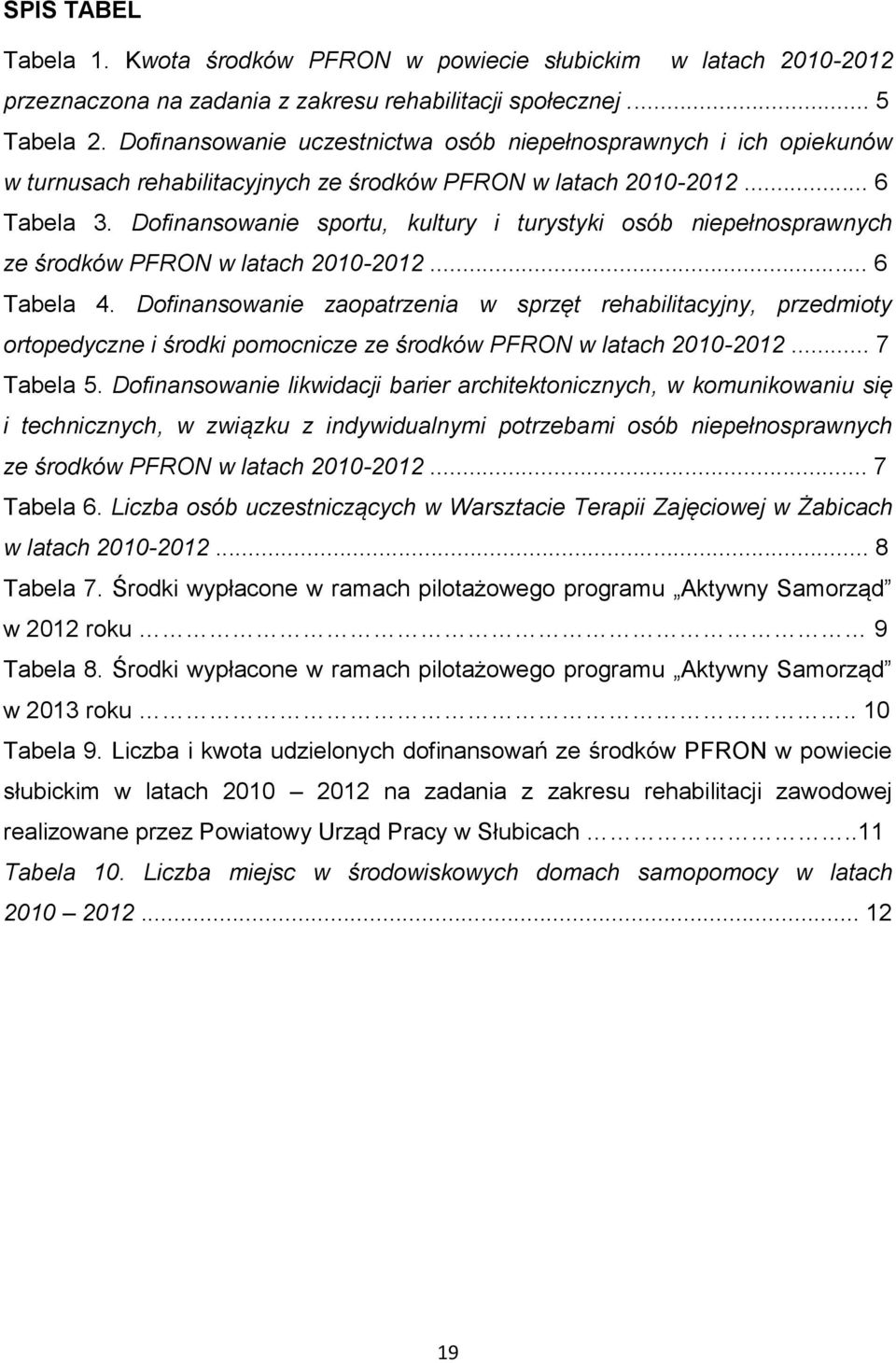 Dofinansowanie sportu, kultury i turystyki osób niepełnosprawnych ze środków PFRON w latach 2010-2012... 6 Tabela 4.