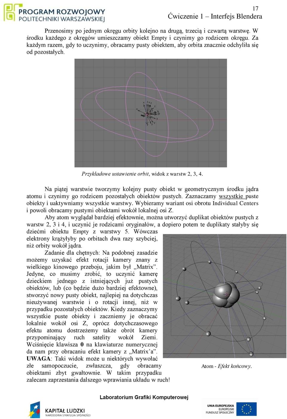 Na piątej warstwie tworzymy kolejny pusty obiekt w geometrycznym środku jądra atomu i czynimy go rodzicem pozostałych obiektów pustych.