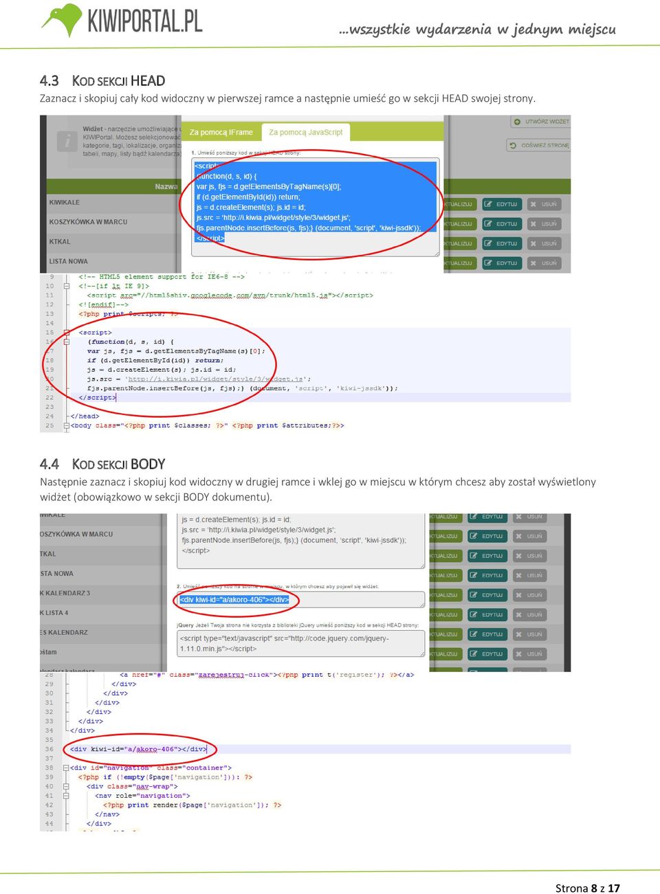 4 KOD SEKCJI BODY Następnie zaznacz i skopiuj kod widoczny w drugiej ramce i