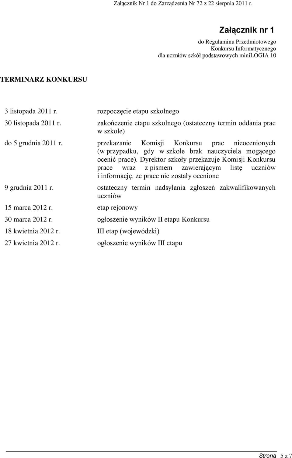 przekazanie Komisji Konkursu prac nieocenionych (w przypadku, gdy w szkole brak nauczyciela mogącego ocenić prace).