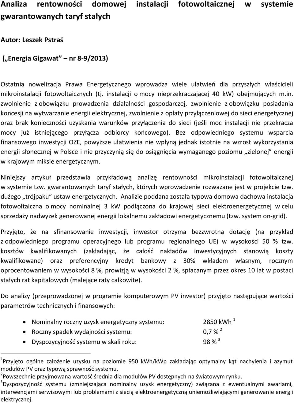 talacji fotowoltaicznych (tj. ins