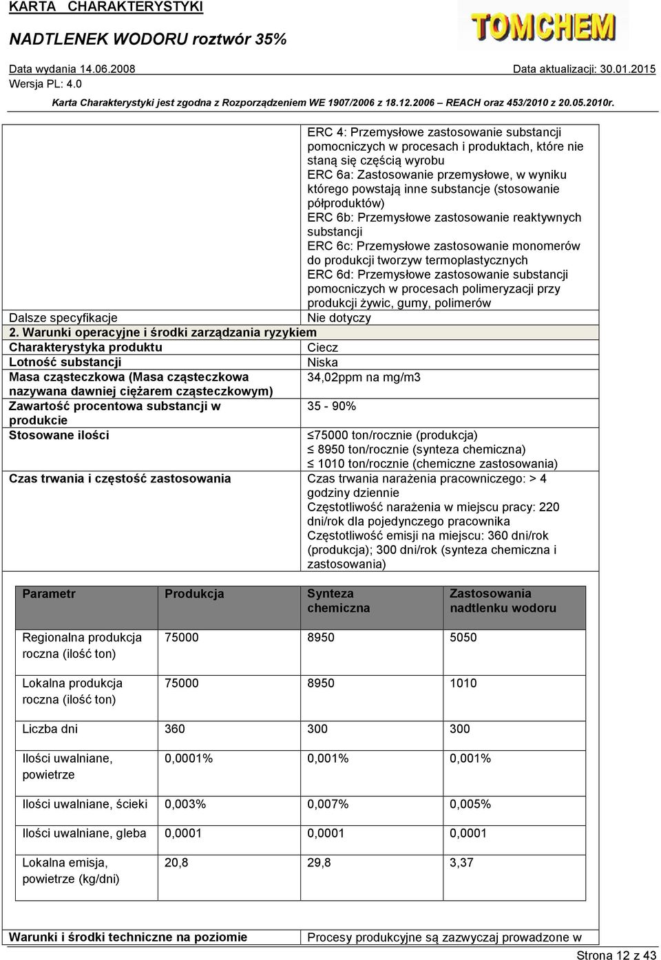 substancji pomocniczych w procesach polimeryzacji przy produkcji żywic, gumy, polimerów Dalsze specyfikacje 2.