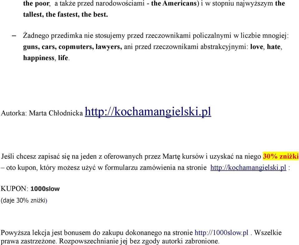 Autorka: Marta Chłodnicka http://kochamangielski.