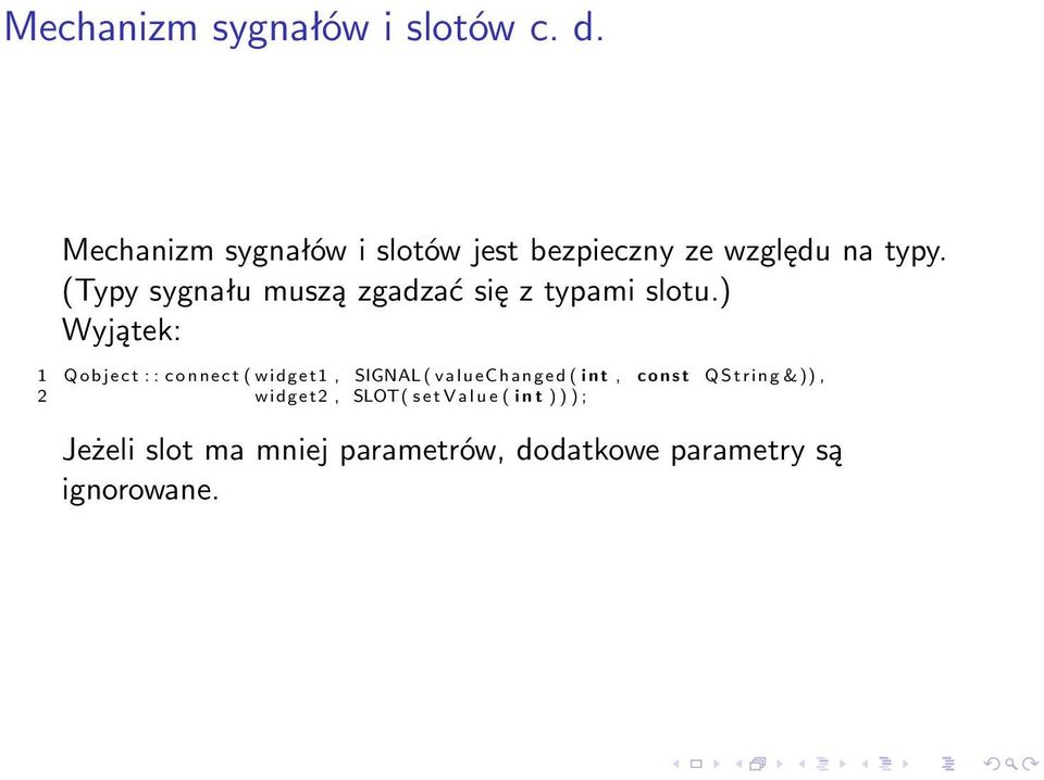 (Typy sygnału muszą zgadzać się z typami slotu.