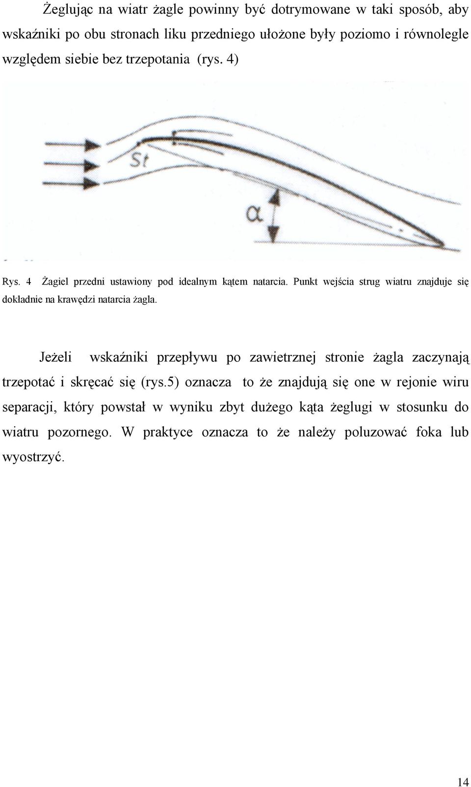 Punkt wejścia strug wiatru znajduje się dokładnie na krawędzi natarcia żagla.