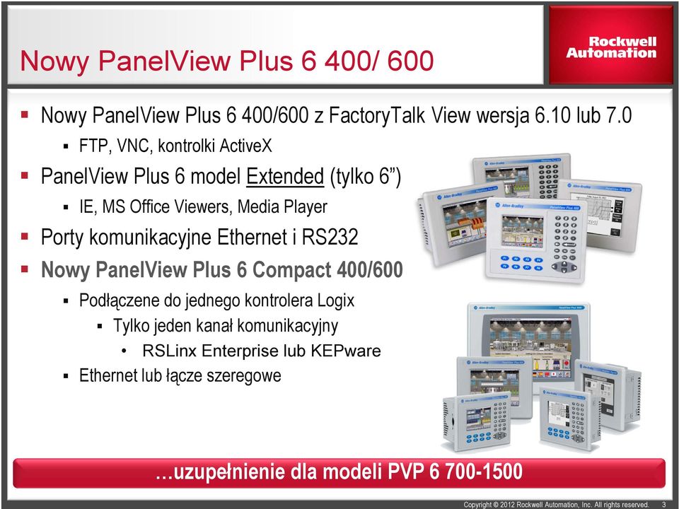 Porty komunikacyjne Ethernet i RS232 Nowy PanelView Plus 6 Compact 400/600 Podłączene do jednego kontrolera