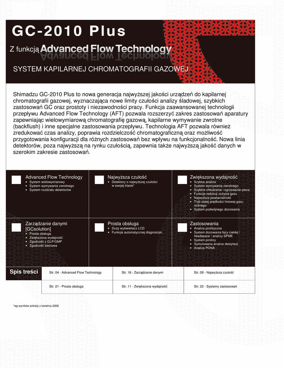 Funkcja zaawansowanej technologii przepływu Advanced Flow Technology (AFT) pozwala rozszerzyć zakres zastosowań aparatury zapewniając wielowymiarową chromatografię gazową, kapilarne wymywanie zwrotne