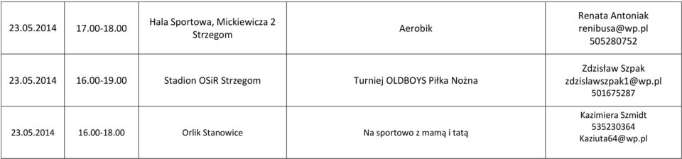 pl 505280752 23.05.2014 16.00-19.00 Stadion OSiR Turniej OLDBOYS Piłka Nożna 23.