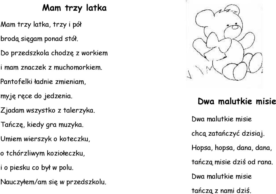 Zjadam wszystko z talerzyka. Tańczę, kiedy gra muzyka.