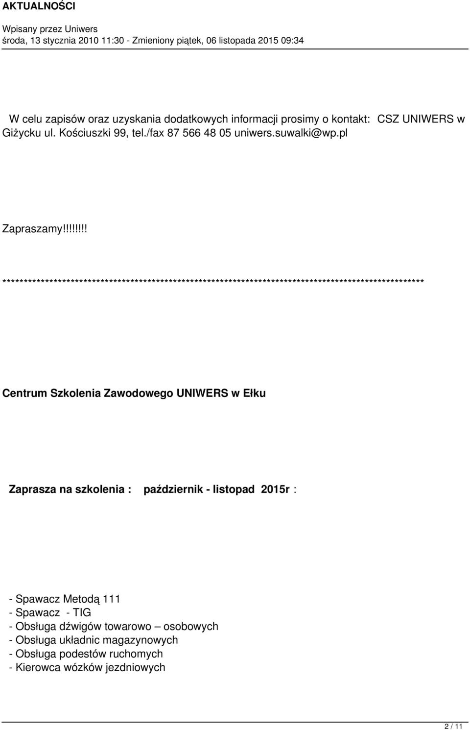 !!!!!!! *************************************************************************************************** Centrum Szkolenia Zawodowego