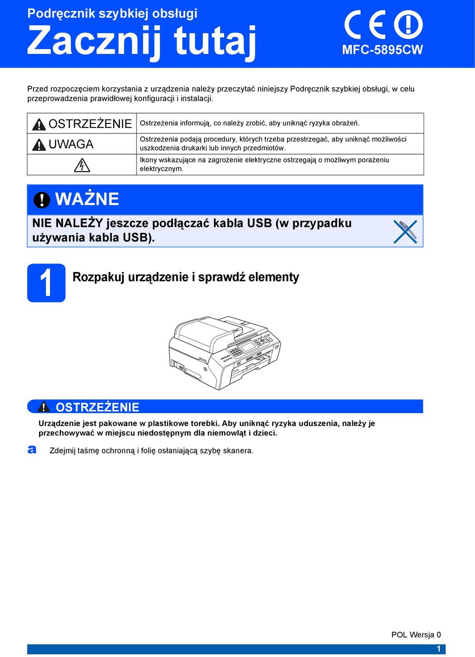 Ikony wskzują n zgrożni lktryzn ostrzgją o możliwym porżniu lktryznym. WAŻNE NIE NALEŻY jszz połązć kl USB (w przypku używni kl USB).