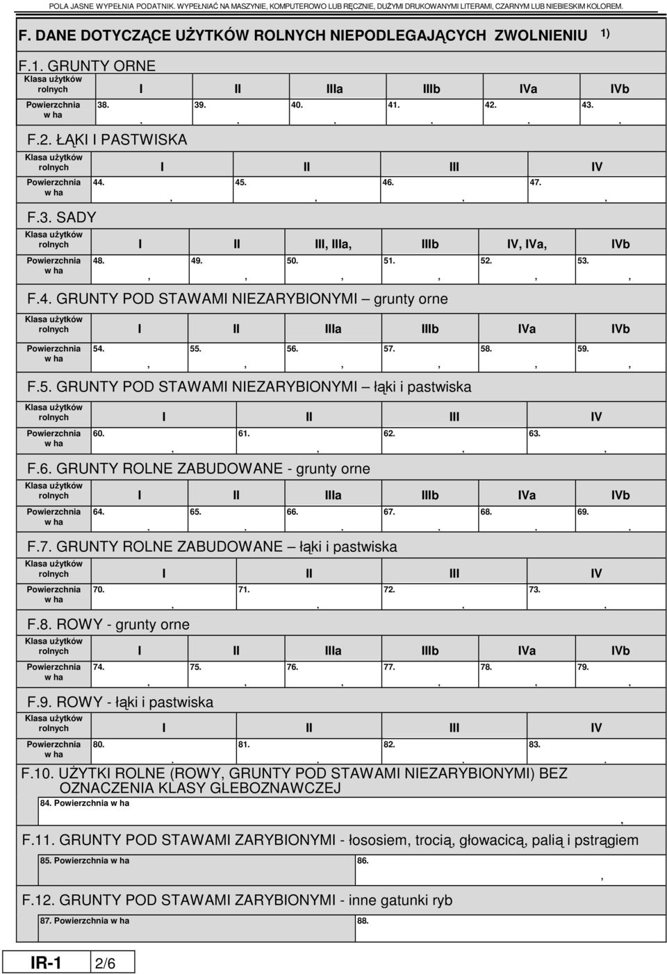 54. 55. F.5. GRUNTY POD STAWAMI NIEZARYBIONYMI łąki i pastwiska 56. 60. F.6. GRUNTY ROLNE ZABUDOWANE - grunty orne 61. 64. 65. F.7. GRUNTY ROLNE ZABUDOWANE łąki i pastwiska 66. 70. F.8.