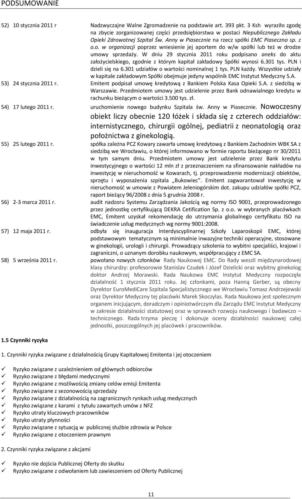 W dniu 29 stycznia 2011 roku podpisano aneks do aktu założycielskiego, zgodnie z którym kapitał zakładowy Spółki wynosi 6.301 tys. PLN i dzieli się na 6.301 udziałów o wartości nominalnej 1 tys.