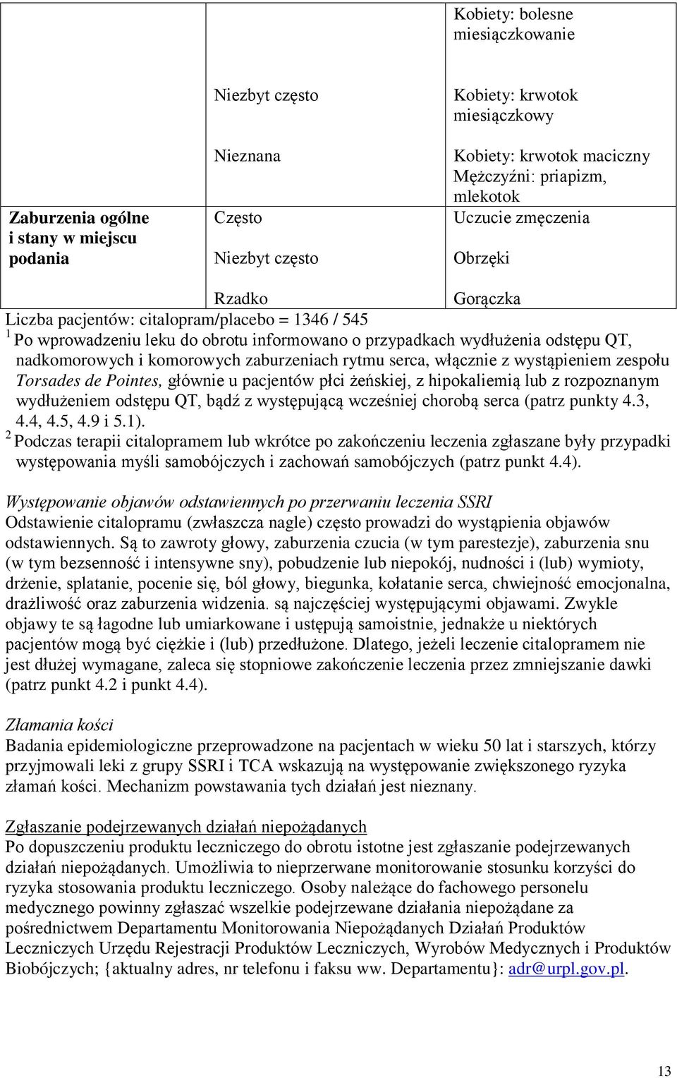 włącznie z wystąpieniem zespołu Torsades de Pointes, głównie u pacjentów płci żeńskiej, z hipokaliemią lub z rozpoznanym wydłużeniem odstępu QT, bądź z występującą wcześniej chorobą serca (patrz
