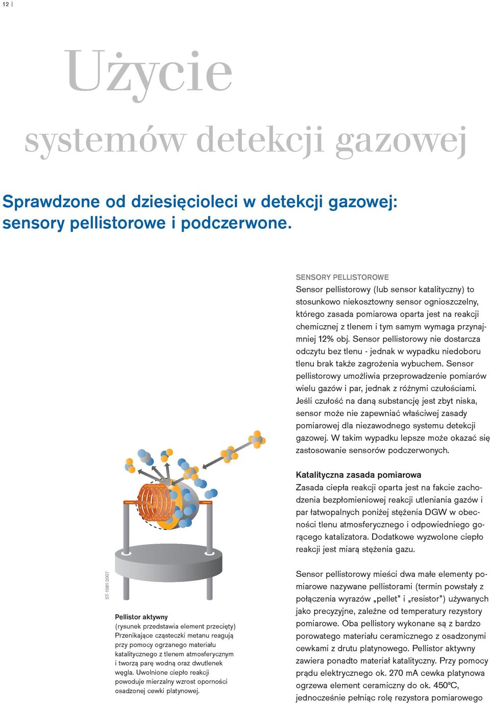 wymaga przynajmniej 12% obj. Sensor pellistorowy nie dostarcza odczytu bez tlenu - jednak w wypadku niedoboru tlenu brak także zagrożenia wybuchem.