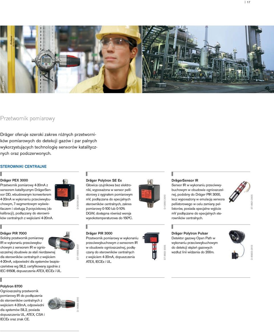 STEROWNIKI CENTRALNE Dräger PEX 3000 Przetwornik pomiarowy 4-20mA z sensorem katalitycznym DrägerSensor DD, wbudowanym konwerterem 4-20mA w wykonaniu przeciwwybuchowym, 7-segmentowym wyświetlaczem i