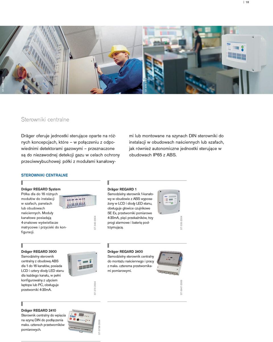 autonomiczne jednostki sterujące w obudowach IP65 z ABS. STEROWNIKI CENTRALNE Dräger REGARD System Półka dla do 16 różnych modułów do instalacji w szafach, panelach lub obudowach naściennych.