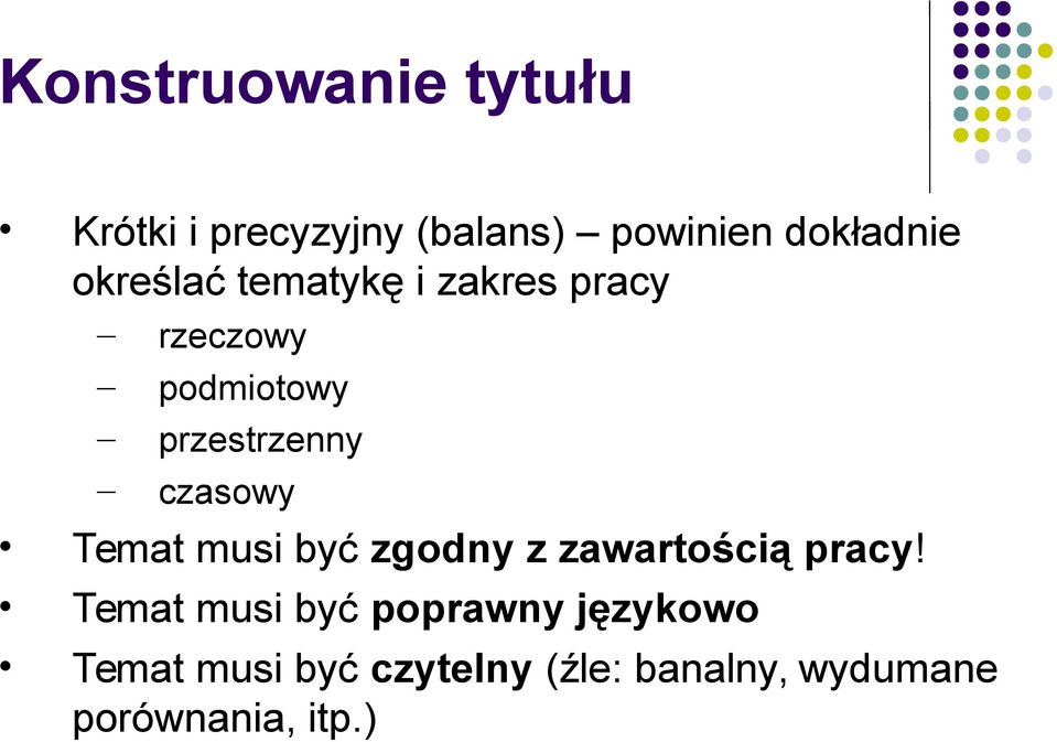 czasowy Temat musi być zgodny z zawartością pracy!