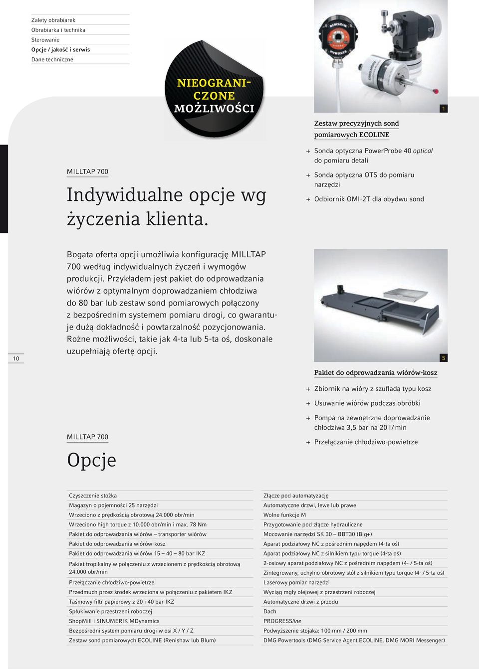 oferta opcji umożliwia konfigurację MILLTAP 700 według indywidualnych życzeń i wymogów produkcji.