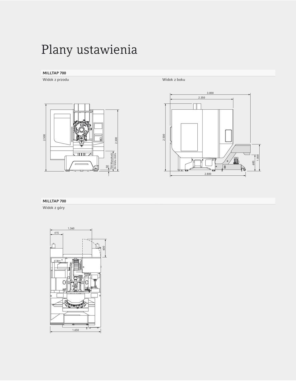 350 50 750 Wysokość do blatu stołu 2.