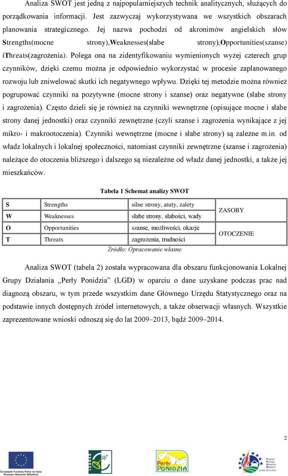 Polega ona na zidentyfikowaniu wymienionych wyżej czterech grup czynników, dzięki czemu można je odpowiednio wykorzystać w procesie zaplanowanego rozwoju lub zniwelować skutki ich negatywnego wpływu.