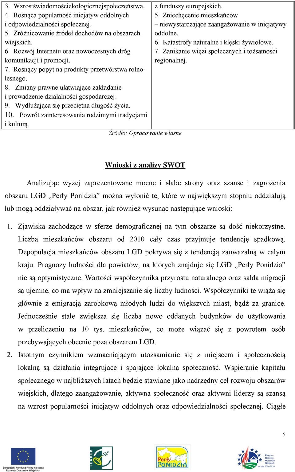 9. Wydłużająca się przeciętna długość życia. 10. Powrót zainteresowania rodzimymi tradycjami i kulturą. Źródło: Opracowanie własne z funduszy europejskich. 5.