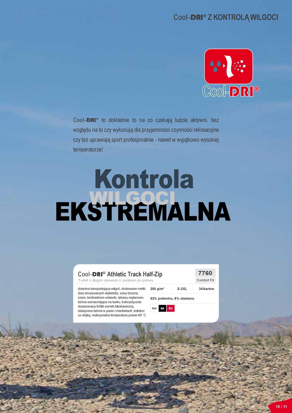 Kontrola WILGOCI EKSTREMALNA Cool-DRI Athletic Track Half-Zip T-shirt z długim rękawem z zamkiem do połowy 7760 dzianina transportująca wilgoć, drukowane metki (bez doszywanych