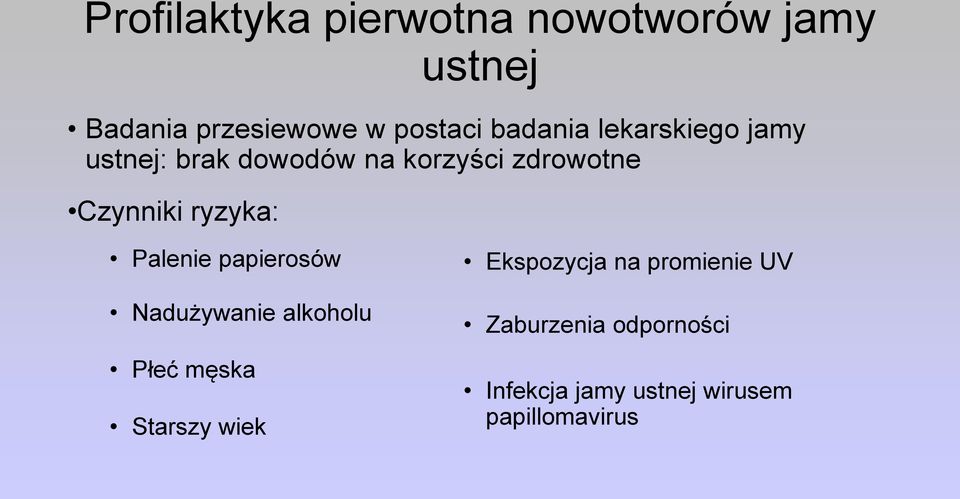 ryzyka: Palenie papierosów Nadużywanie alkoholu Płeć męska Starszy wiek