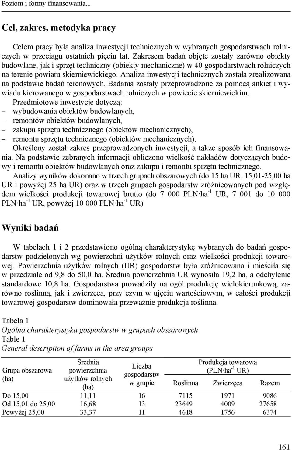 Analiza inwestycji technicznych została zrealizowana na podstawie badań terenowych.