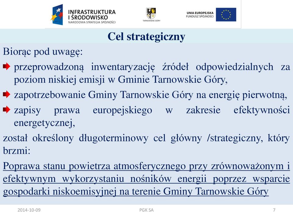 został określony długoterminowy cel główny /strategiczny, który brzmi: Poprawa stanu powietrza atmosferycznego przy zrównoważonym i