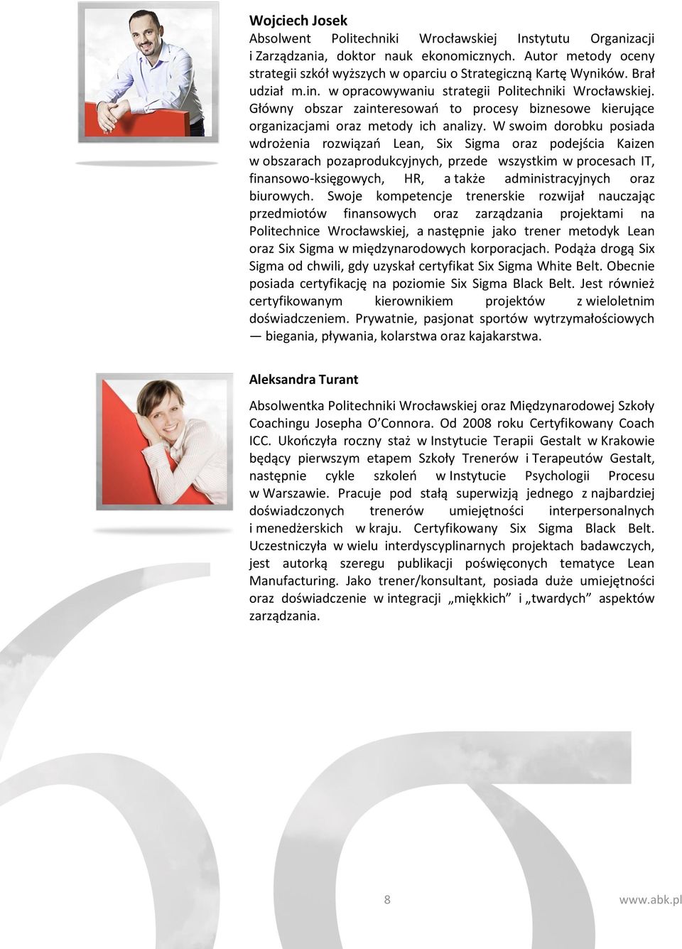 W swoim dorobku posiada wdrożenia rozwiązań Lean, Six Sigma oraz podejścia Kaizen w obszarach pozaprodukcyjnych, przede wszystkim w procesach IT, finansowo-księgowych, HR, a także administracyjnych