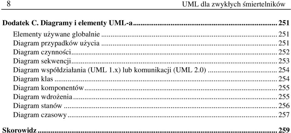 .. 252 Diagram sekwencji... 253 Diagram współdziałania (UML 1.x) lub komunikacji (UML 2.0).