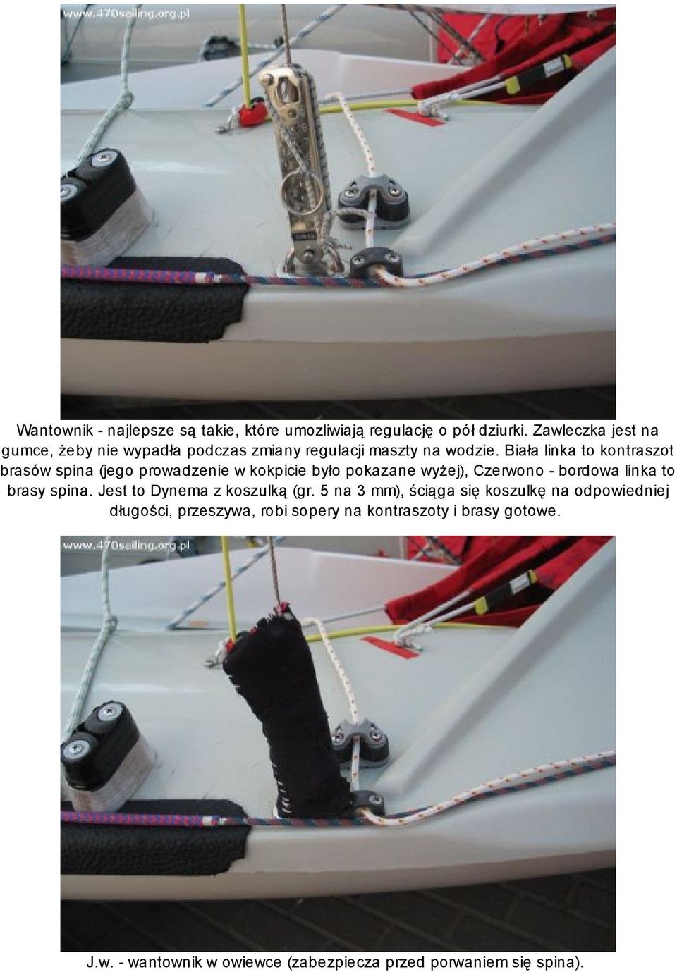 Biała linka to kontraszot brasów spina (jego prowadzenie w kokpicie było pokazane wyżej), Czerwono - bordowa linka to brasy