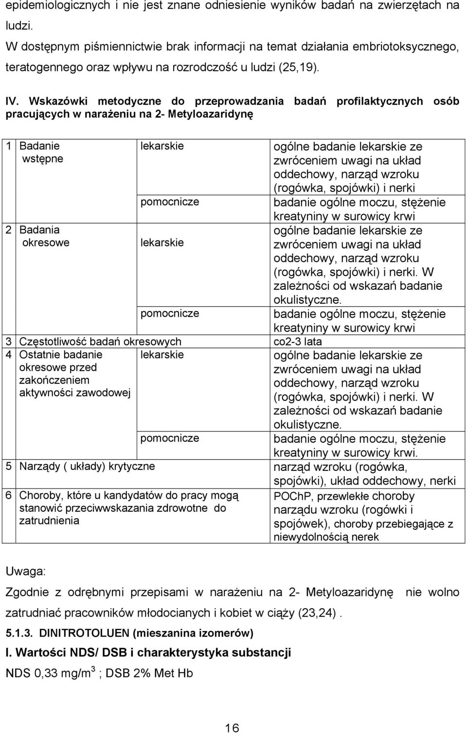 Wskazówki metodyczne do przeprowadzania badań profilaktycznych osób pracujących w narażeniu na 2- Metyloazaridynę 1 Badanie wstępne 2 Badania okresowe 3 Częstotliwość badań okresowych co2-3 lata 4