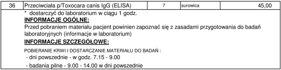 badań laboratoryjnych (informacje w laboratorium) INFORMACJE SZCZEGÓŁOWE: POBIERANIE KRWI I