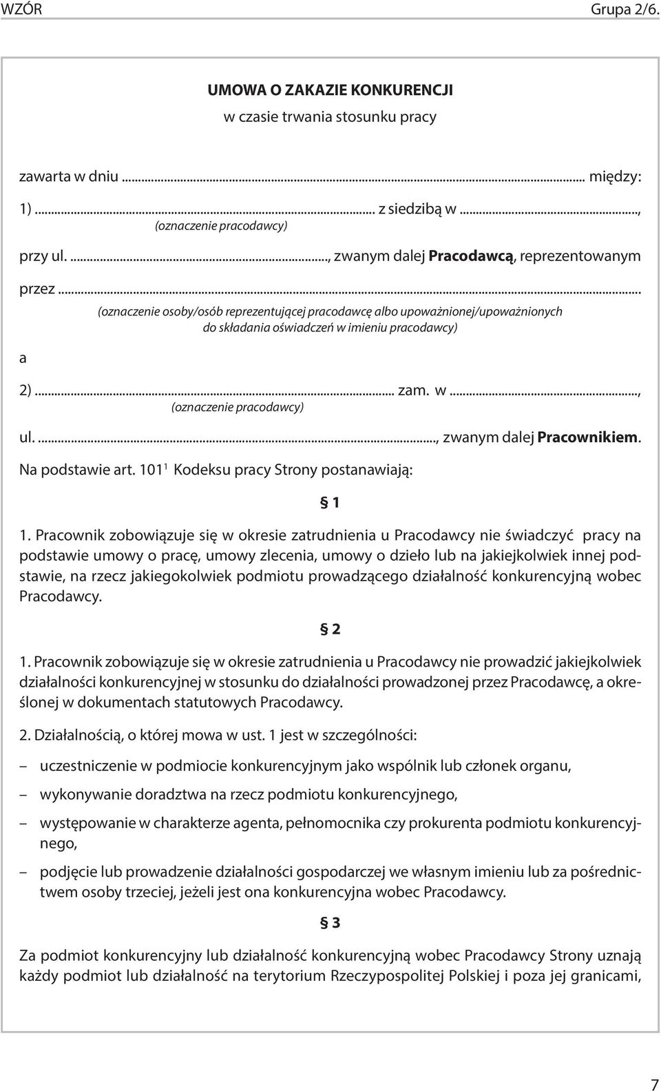 2/6. Umowa o zakazie konkurencji w czasie trwania stosunku pracy - PDF Free  Download