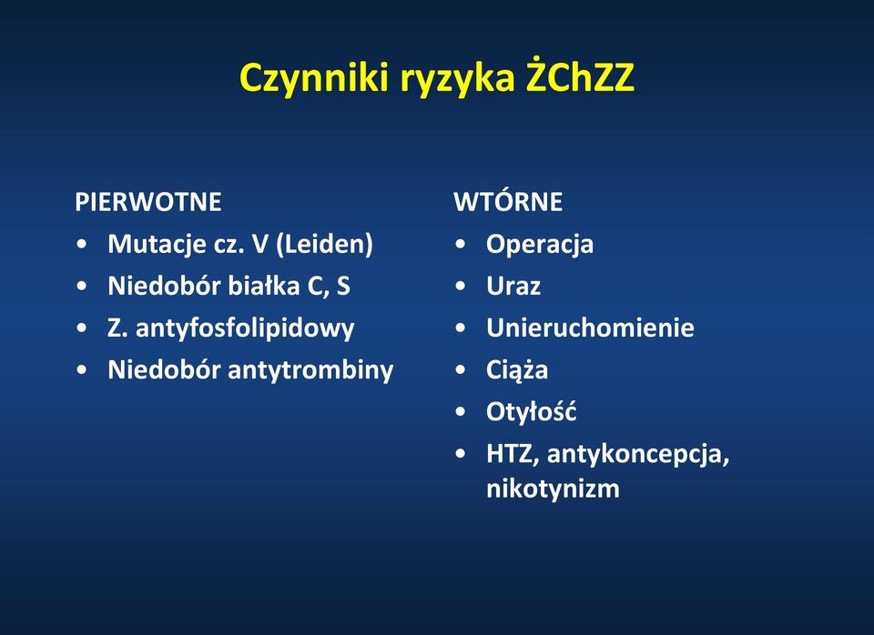 antyfosfolipidowy Niedobór antytrombiny WTÓRNE